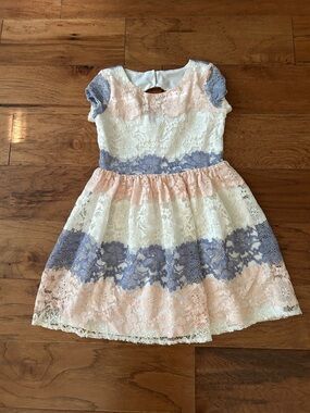 Us Angels Lace Overlay Party Dress in White, Pink & Lavender